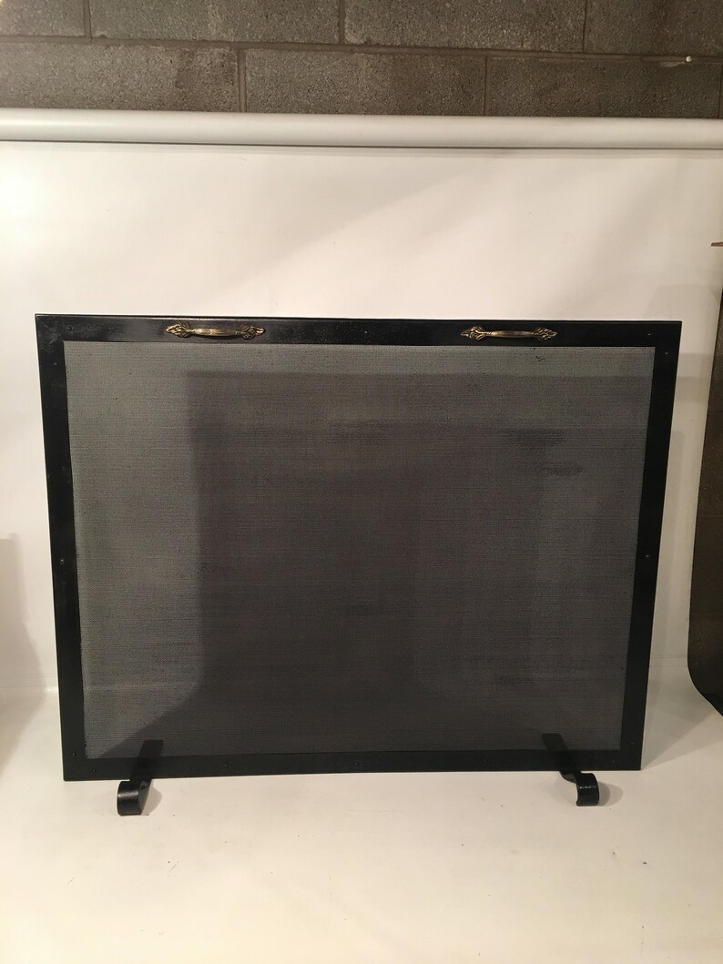 Antiqued Wrought Iron Custom Fireplace Screen Made Of Vintage