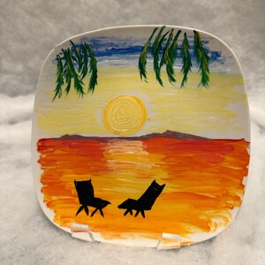 Sunset for Two - Hand-painted Square Ceramic Side Plate