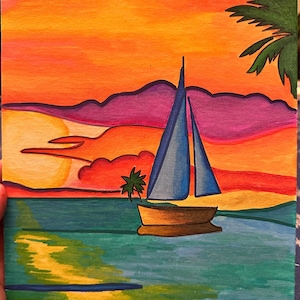Sunset Voyage Painting on Canvas Board