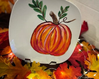 Hand-painted Square Ceramic Side Plate - Autumn Pumpkin