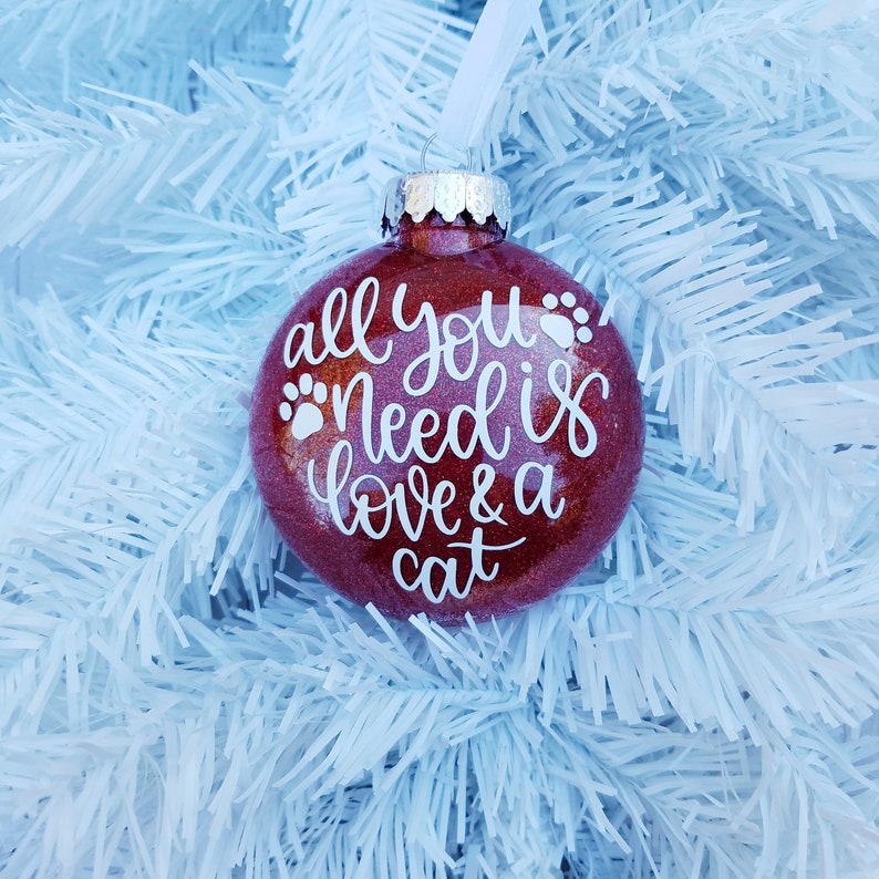 All you need is love & a cat is a PLASTIC disk ornament pet image 1