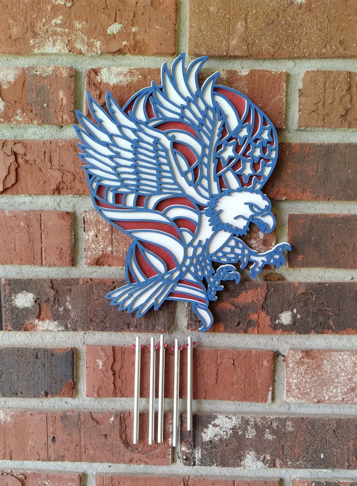 USA Eagle Multilayer Windchimes / 3D Layer Burch Wood Cutout / Etsy