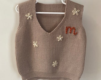 Personalized Knitted Vest/ Knitted Sweater/ Sleeveless Sweater/ Monogram Sweater Vest/ Toddler/ Kid's/ Baby/ Hand Embroidered Name/