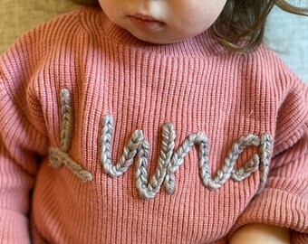 Personalized Name Sweater// Toddler Sweater// Custom Name Sweater// Hand Embroidered Sweater// Keepsake Sweater//Baby, Toddler, Kid