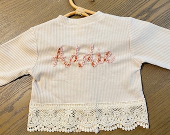 Custom Name Cardigan// Lace Cardigan// Toddler Sweater// Hand Embroidered Cardigan// Kid's Sweater// Personalized Name Sweater