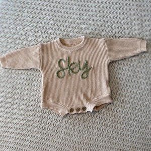 Personalized Romper// Hand Embroidered Sweater// Knitted Sweater Romper// Baby Romper// Name Sweater// Sweater Romper// Custom//