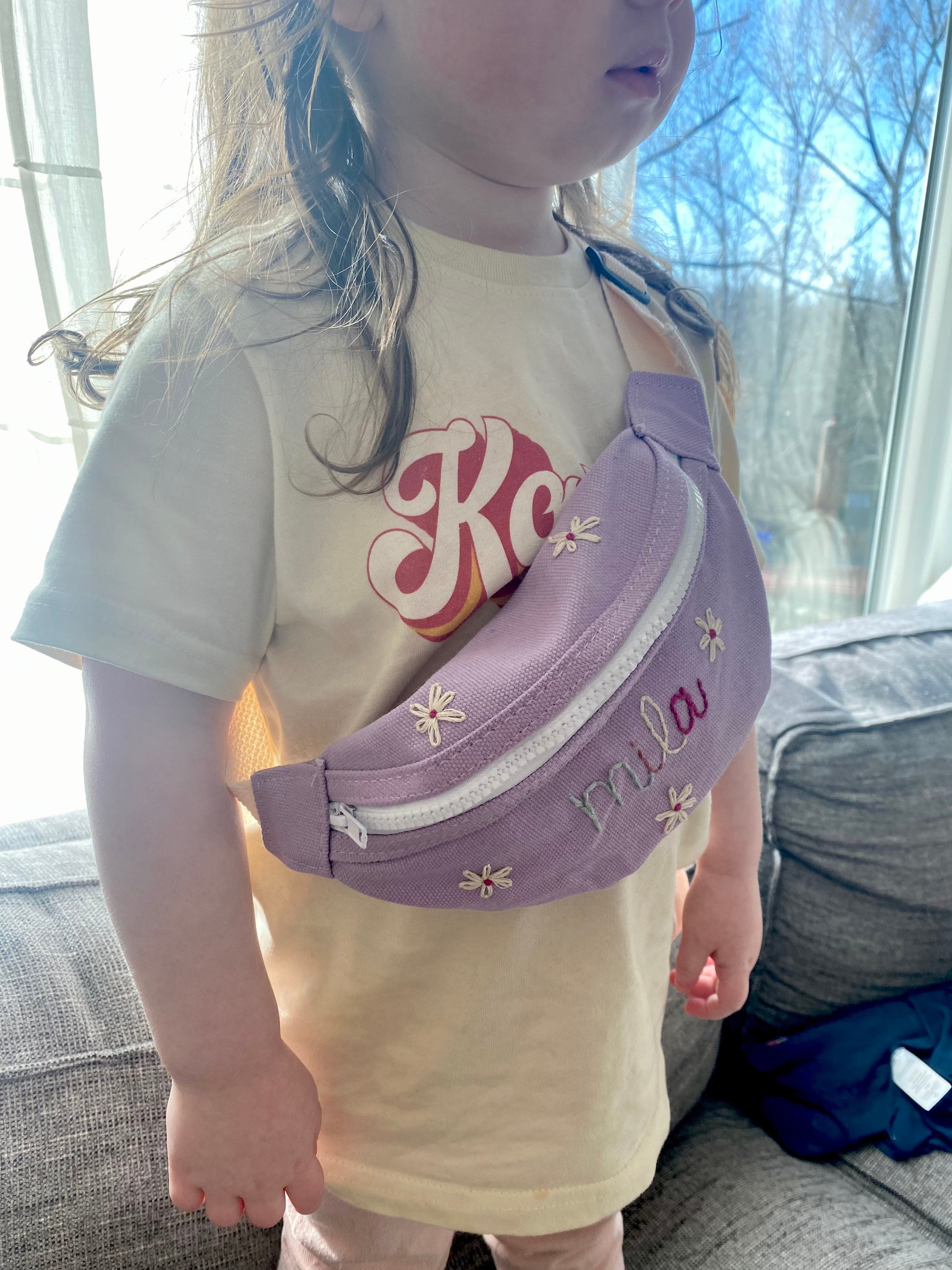 Kid&#39;s Fanny Pack/ Hand Embroidered Crossbody/ Monogram Fanny Pack/ Name/ Children&#39;s Bag/ Mini Purse/ Custom Fanny Pack/ Personalized Pouch