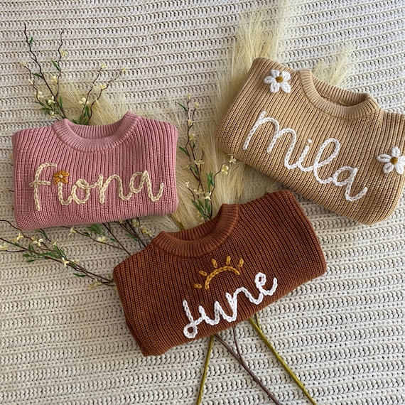 Baby Name Sweater Hand Embroidered Baby Sweater custom Baby 