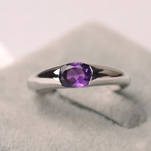 Amethyst ring solitaire anniversary ring purple gemstone oval cut February birthstone ring