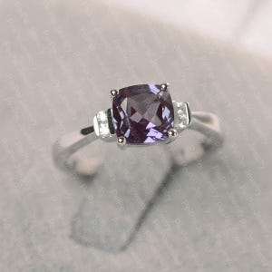 Alexandrite ring cushion cut June birthstone silver anniversary ring for women