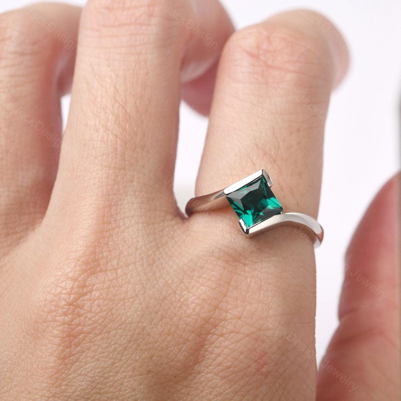 Massivem Silber bypass Smaragd Ring Prinzessin minimalistischen Ehering Mai Geburtsstein Ring Bild 5