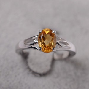 Citrine ring oval cut ring for girl white gold November Birthstone yellow gemstone ring