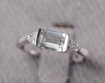 Groene amethist sterlingzilveren verlovingsring met halve ring en smaragd geslepen edelsteenring voor dames