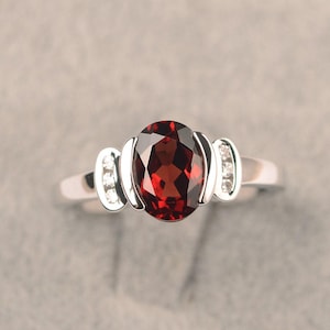 Garnet ring January birthstone sterling silver engagement for women oval cut gemstone ring