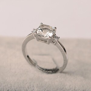 Simple white topaz ring cushion cut ring sterling silver gifts for girls November birthstone image 3