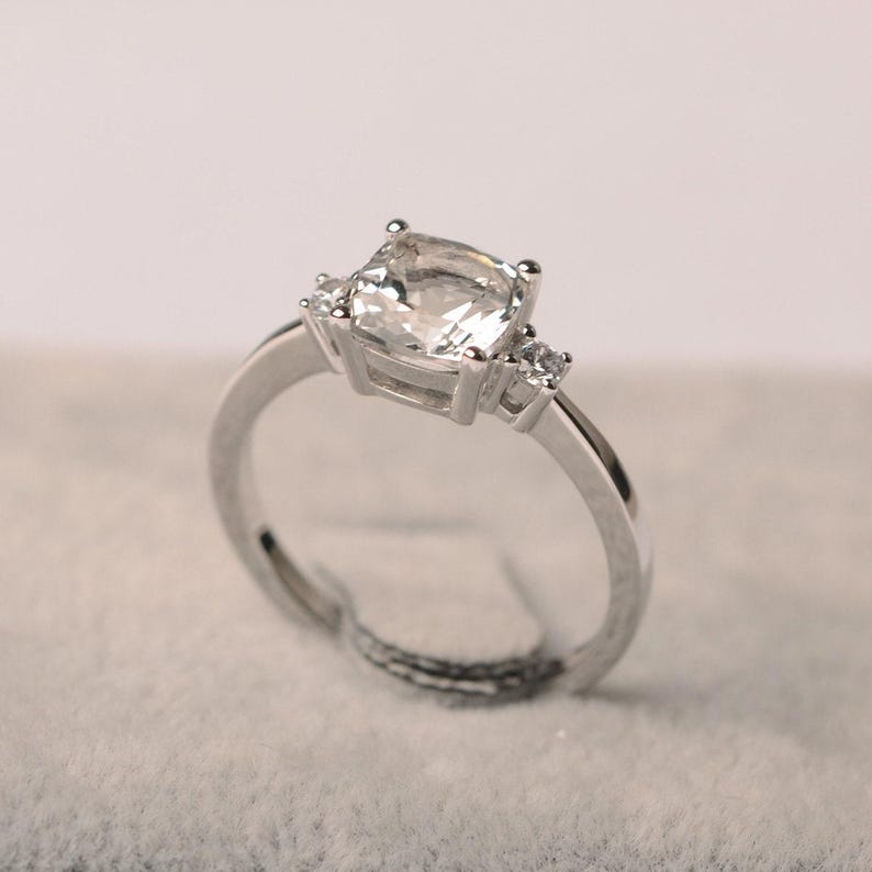Simple white topaz ring cushion cut ring sterling silver gifts for girls November birthstone image 3