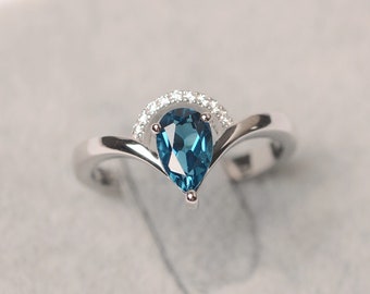 London blue topaz ring stlering silver promise ring for her engagement ring