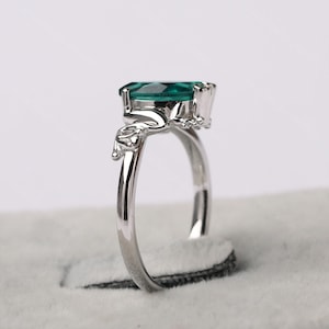 Green frog ring sterling silver May birthstone ring marquise cut emerald engagement ring image 4