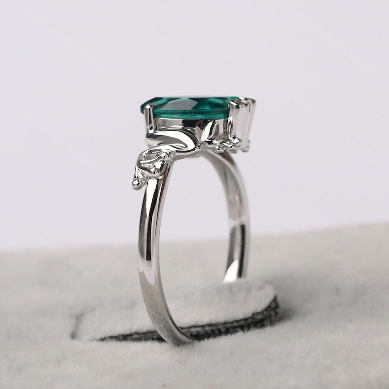 Green frog ring sterling silver May birthstone ring marquise cut emerald engagement ring image 4