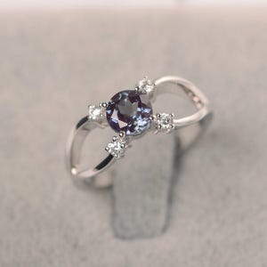 alexandrite jewelry brilliant cut engagement ring white gold ring June birthstone rings for women