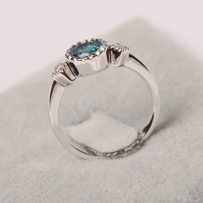London Blue Topaz Ring Sterling Silver Engagement Ring for Women Round ...