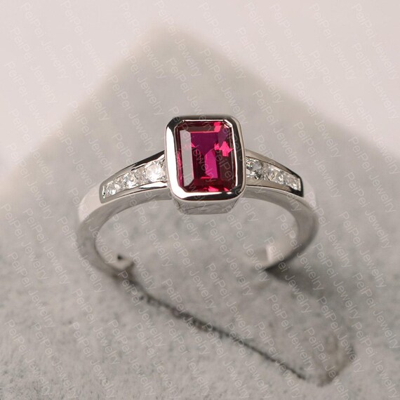 Ruby engagement ring emerald cut red gemstone ring July birthstone gifts for her