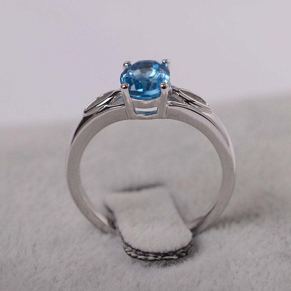 Swiss Blue Topaz Ring Sterling Silver Wedding Ring Oval Cut Engagement ...