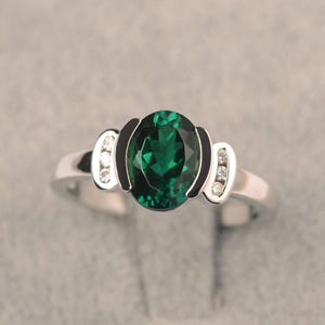 Labradorit Smaragd Ring Mai Geburtsstein Ovalschliff Sterling Silber Verlobungsring für Frauen