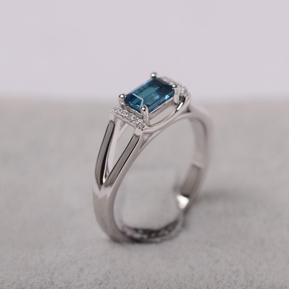 London Blue Topaz Ring Emerald Cut Ring Sterling Silver Anniversary ...