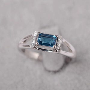 London blue topaz ring emerald cut ring sterling silver anniversary ring