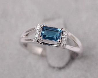 Londense blauwe topaasring smaragd geslepen ring sterlingzilveren jubileumring