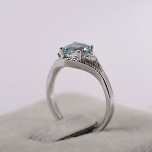 Vintage Aquamarine Engagement Ring Solid Silver Cushion Cut Milgrain ...