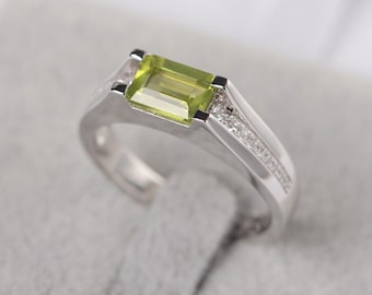 green peridot ring silver engagement ring August birthstone ring anniversary ring for women