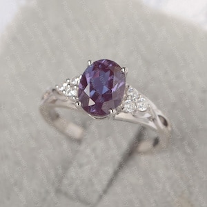alexandrite engagement ring alexandrite silver ring oval cut ring June birthstone gifts for women