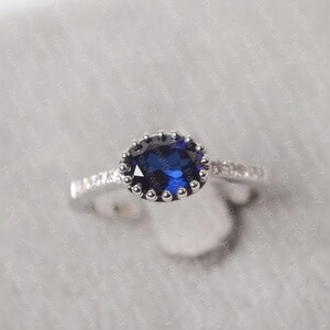 Sapphire ring sterling silver engagement ring for women oval cut September birthstone ring
