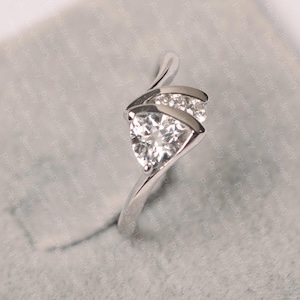 White topaz ring trillion cut sterling silver anniversary ring for women