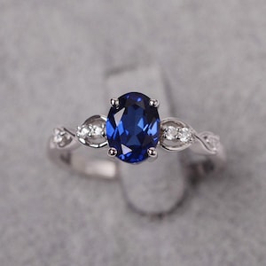 Sapphire ring sterling silver engagement ring September birthstone oval cut ring