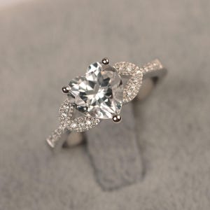 White topaz engagement ring white gold wedding ring for women heart cut ring