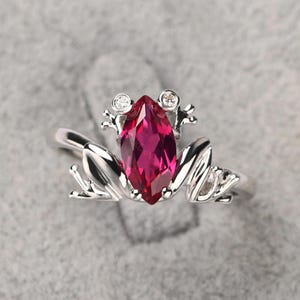 Sterling silver frog ring marquise cut ruby anniversary ring July birthstone ring