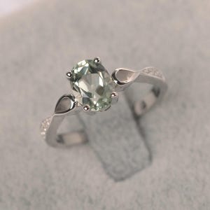 Grüner Amethyst Ring Weißgold Ehering für Frauen Ovalschliff Edelstein Ring