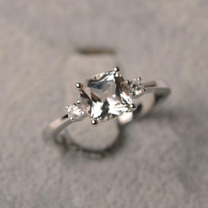 Simple white topaz ring cushion cut ring sterling silver gifts for girls November birthstone image 1