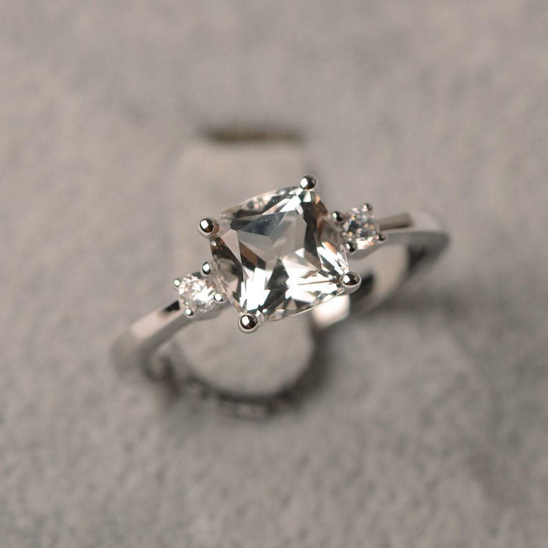 Simple white topaz ring cushion cut ring sterling silver gifts for girls November birthstone image 1
