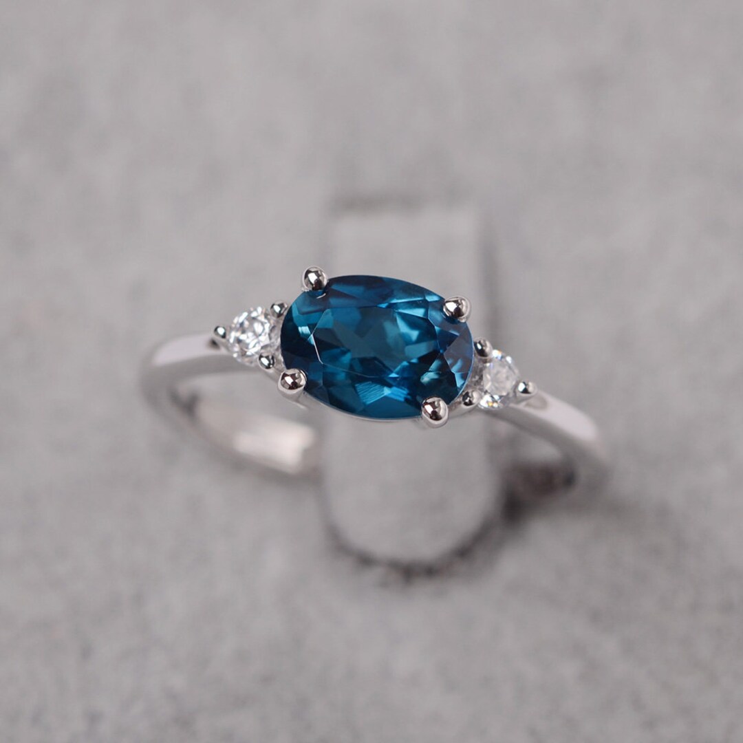 London Blue Topaz Blue Oval Cut Gemstone Ring Sterling Silver ...