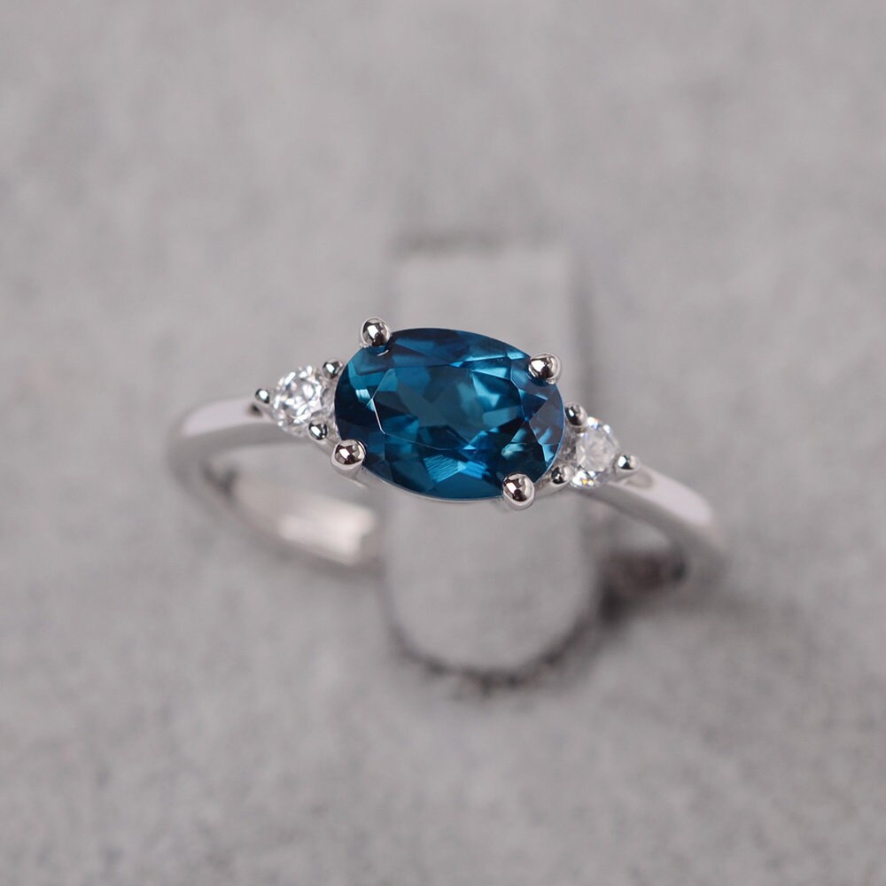 London Blue Topaz Blue Oval Cut Gemstone Ring Sterling Silver - Etsy