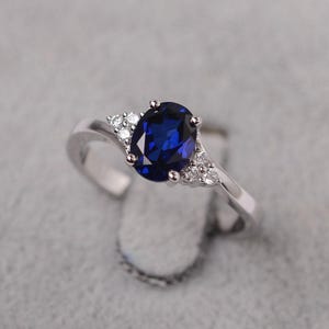 Sapphire ring oval cut September birthstone sterling silver engagement ring for women