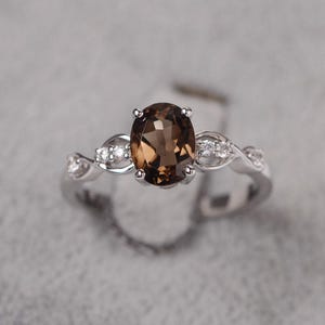 Smoky quartz ring sterling silver infinity engagement ring oval cut brown gemstone ring for women