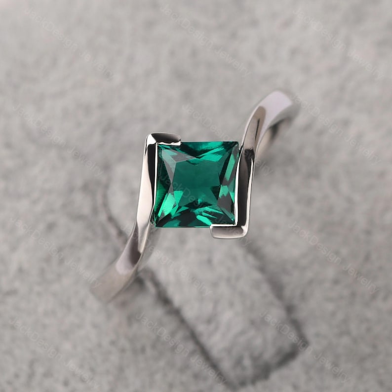 Massivem Silber bypass Smaragd Ring Prinzessin minimalistischen Ehering Mai Geburtsstein Ring Bild 2