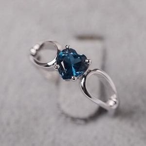 London blue topaz ring sterling silver solitaire engagement ring heart cut gemstone ring for women