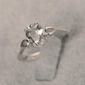 White topaz ring white gold engagement ring oval cut white gemstone ring