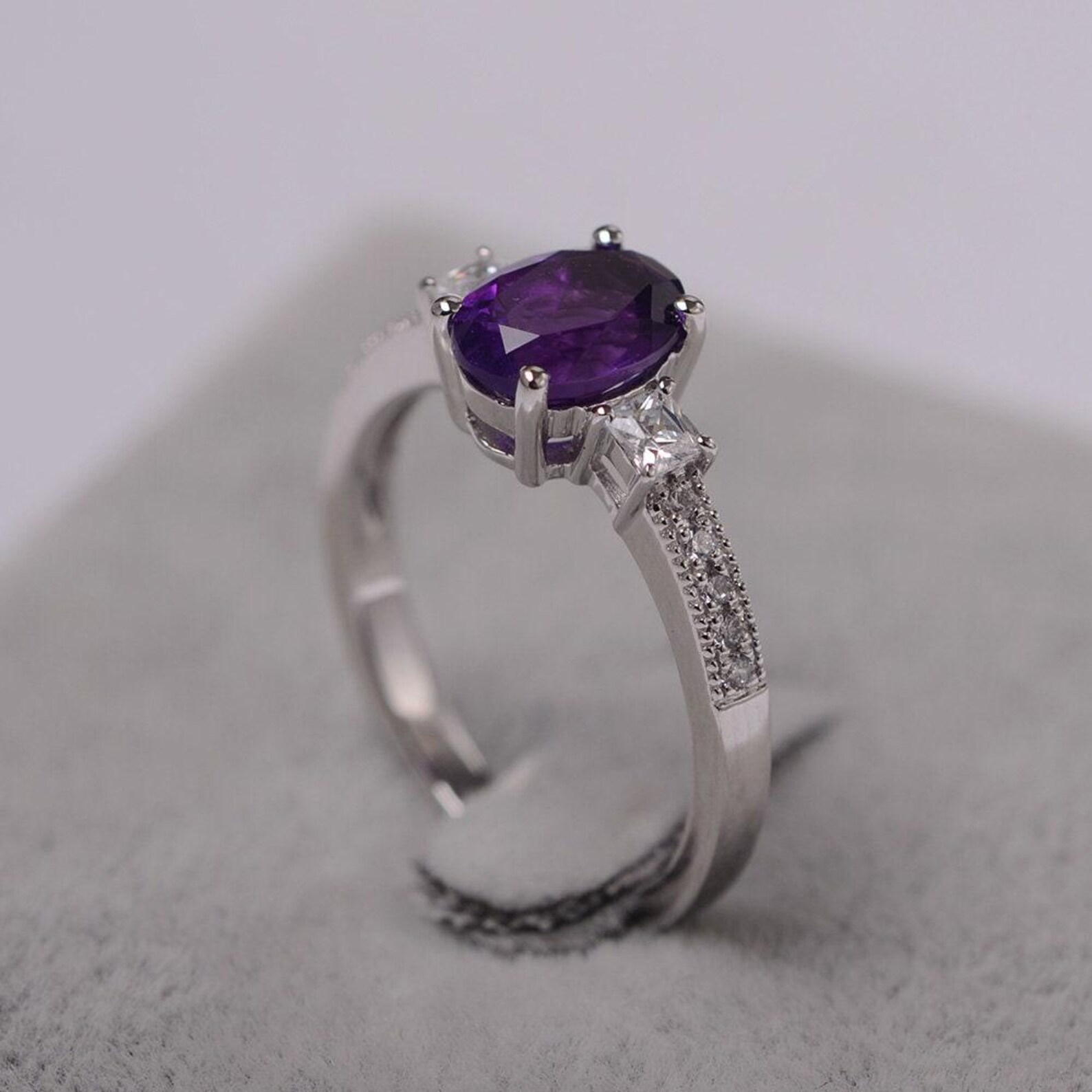 February Rings Amethyst Ring February Birthstone Anniversary Ring for Women Oval Cut ...